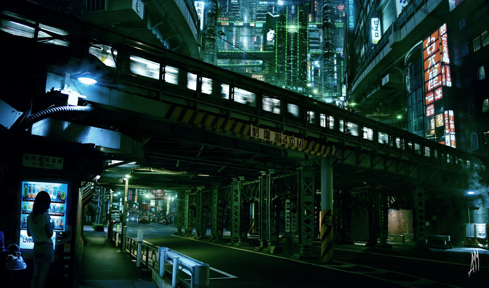 General 1700x1000 city cityscape cyberpunk futuristic Hong Kong China traffic urban night lights street science fiction artwork Asia