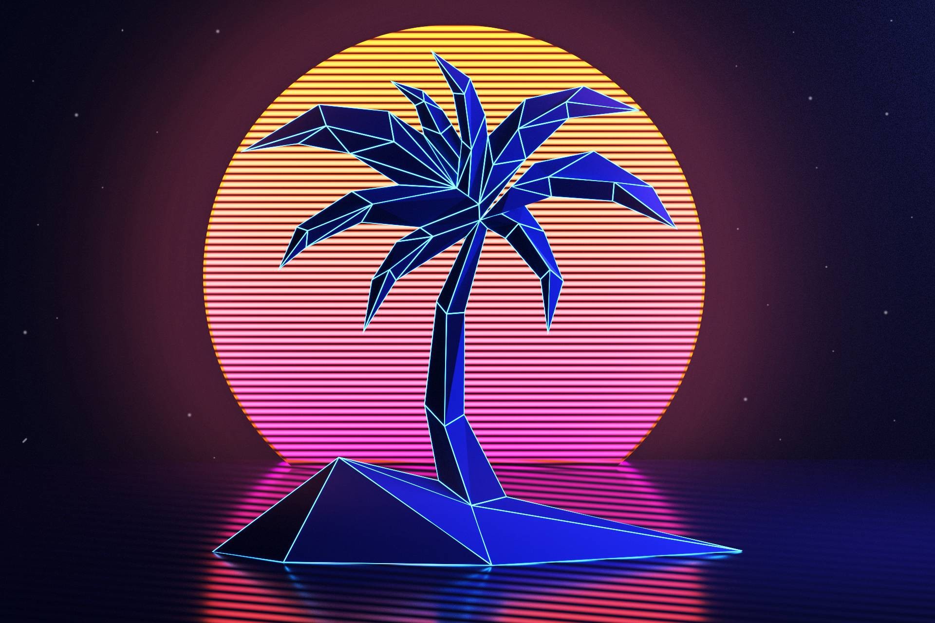 General 1920x1280 palm trees low poly sunset digital art