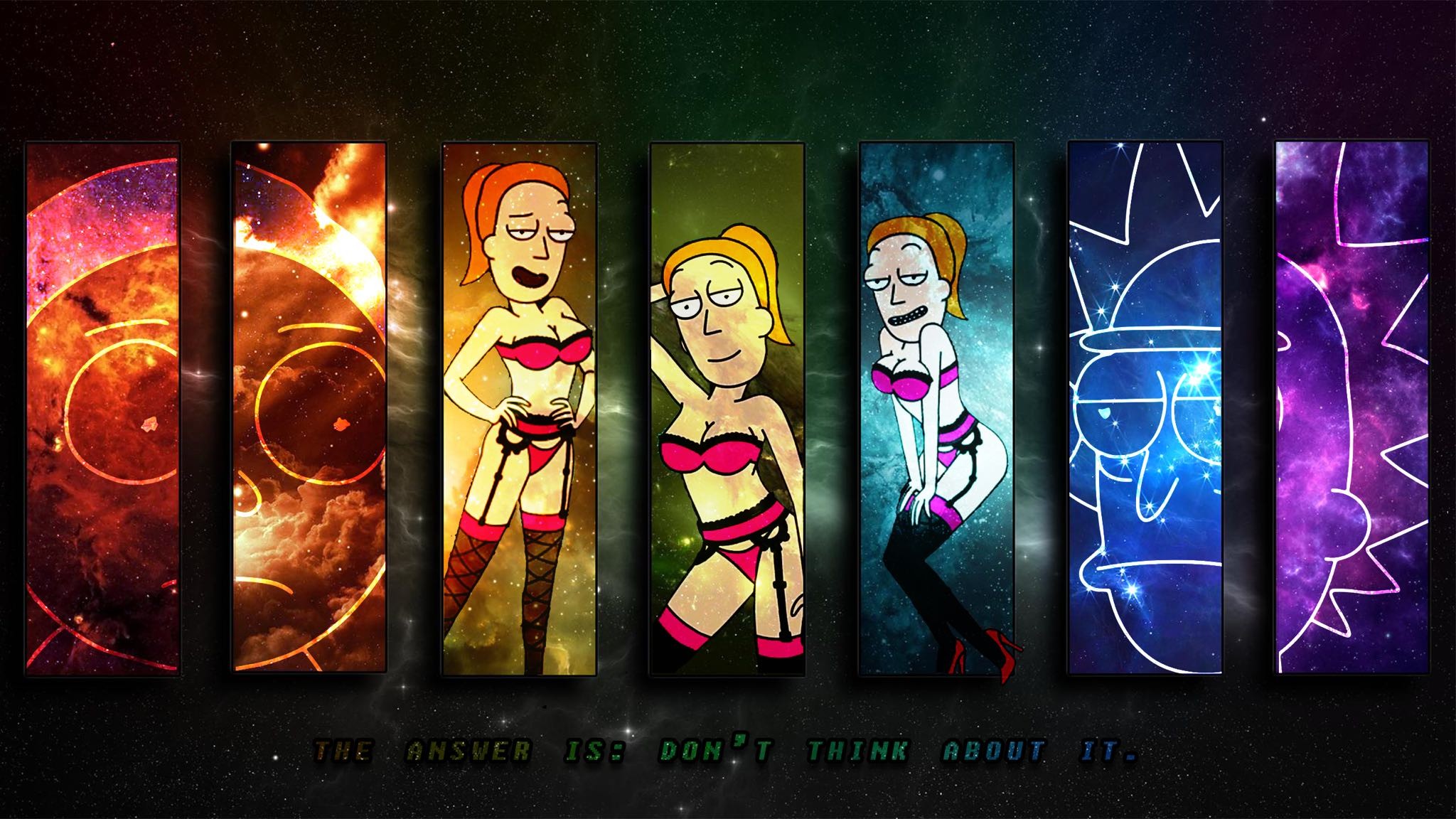 General 2048x1152 Rick and Morty collage digital art lingerie typography Summer Smith Morty Smith Rick Sanchez cartoon TV series fan art