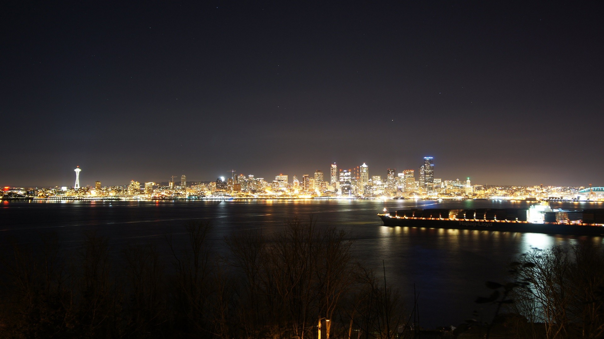 General 1920x1080 cityscape Seattle city lights Washington State USA night sky low light