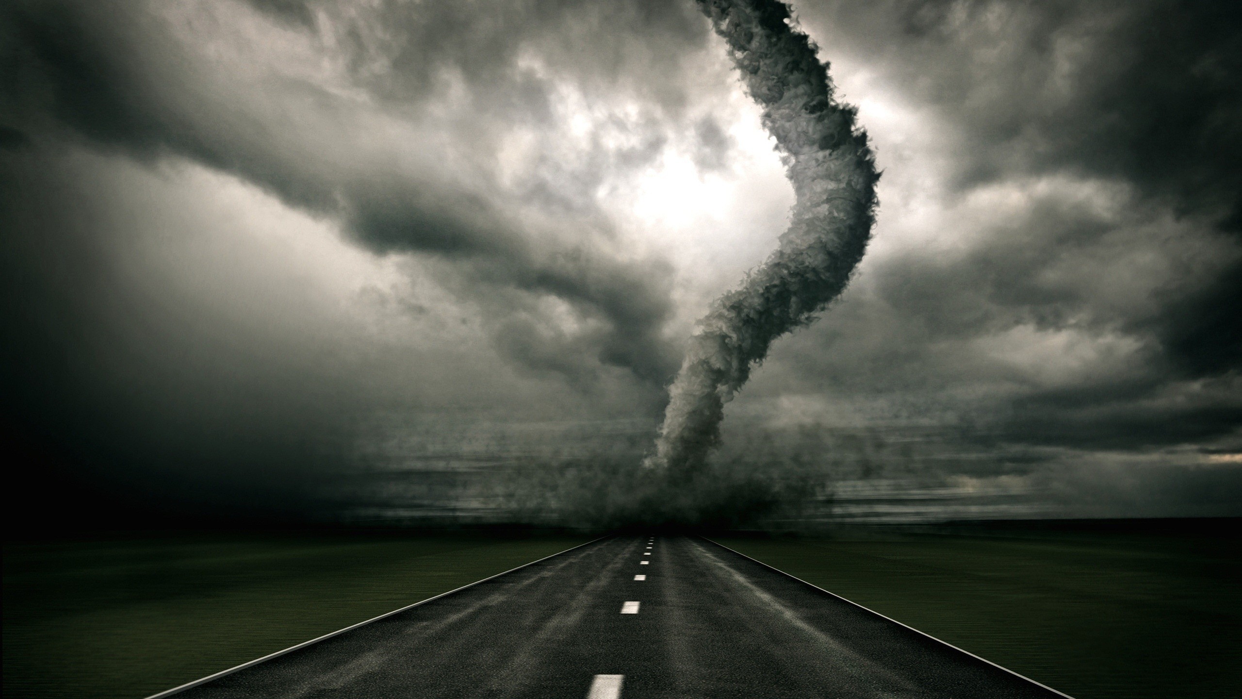 General 2560x1440 tornado storm sky road clouds asphalt digital art