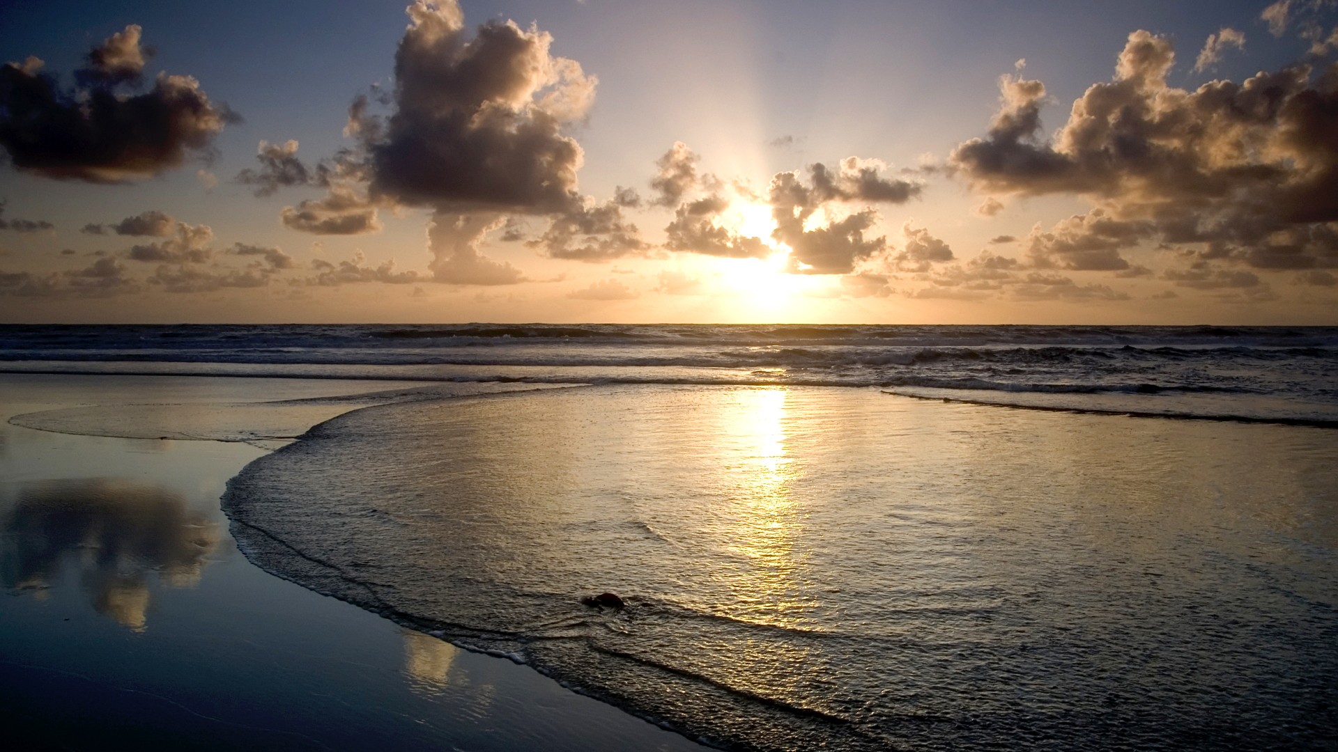 General 1920x1080 sea beach sunset vignette horizon coast sunlight crepuscular rays