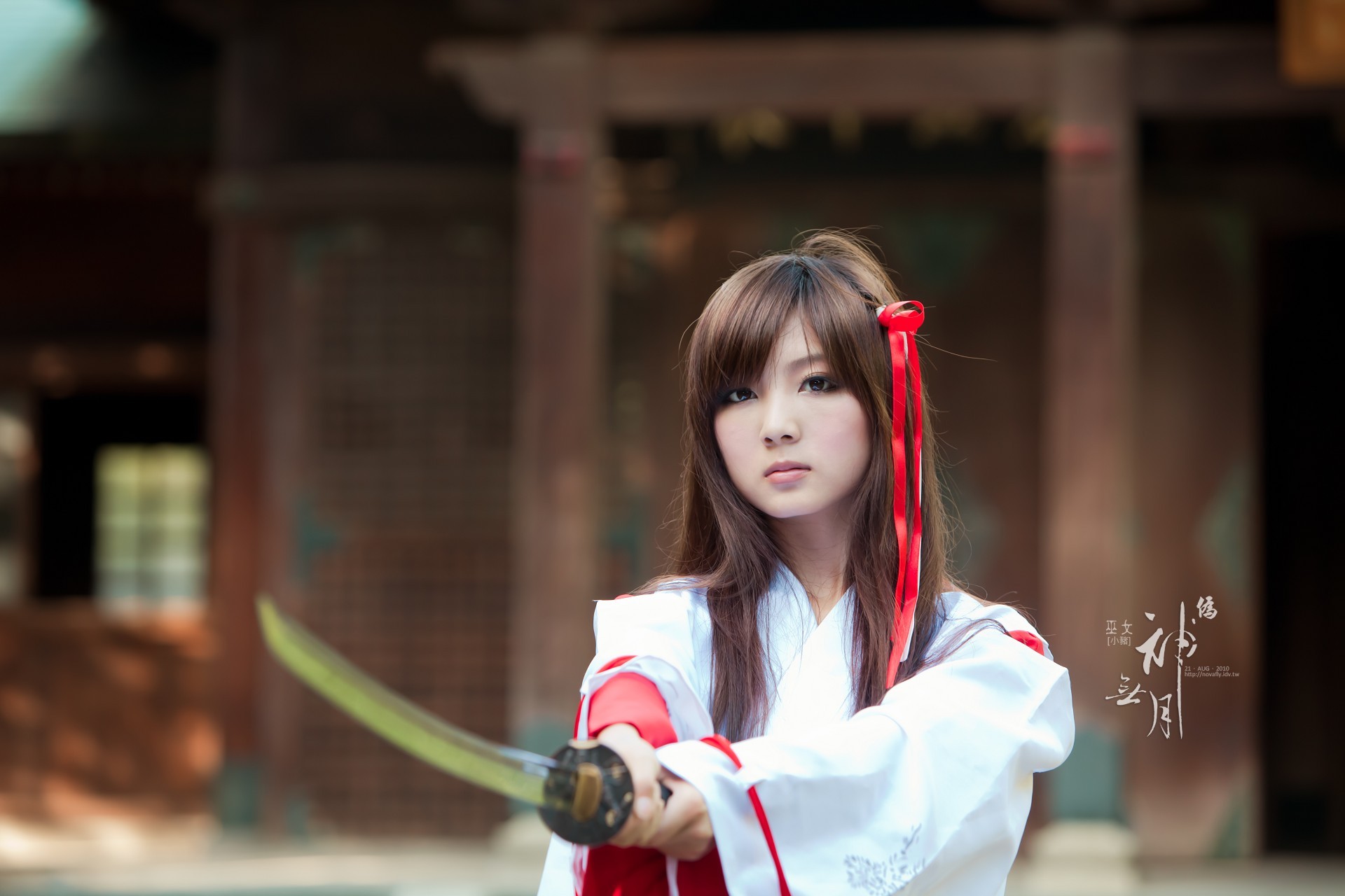 People 1920x1280 Asian women sword model women with swords weapon brunette long hair dark eyes