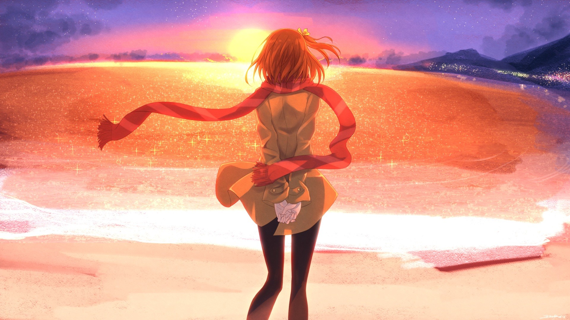Anime 1920x1080 Love Live! Kousaka Honoka anime Sun sky anime girls redhead standing
