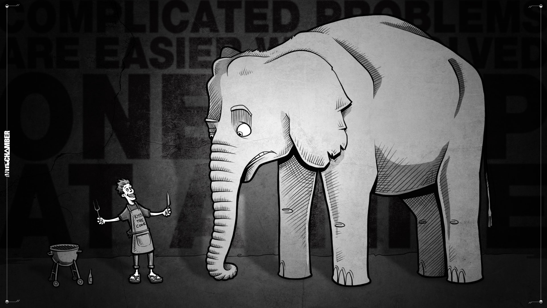 General 1920x1080 monochrome humor elephant artwork cartoon animals mammals