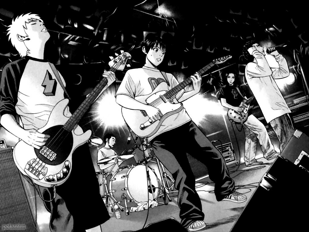 Anime 1024x768 Beck Tanaka Yukio Minami Ryuusuke Chiba Tsunemi Sakurai Yuji Taira Yoshiyuki monochrome music guitar manga musical instrument band
