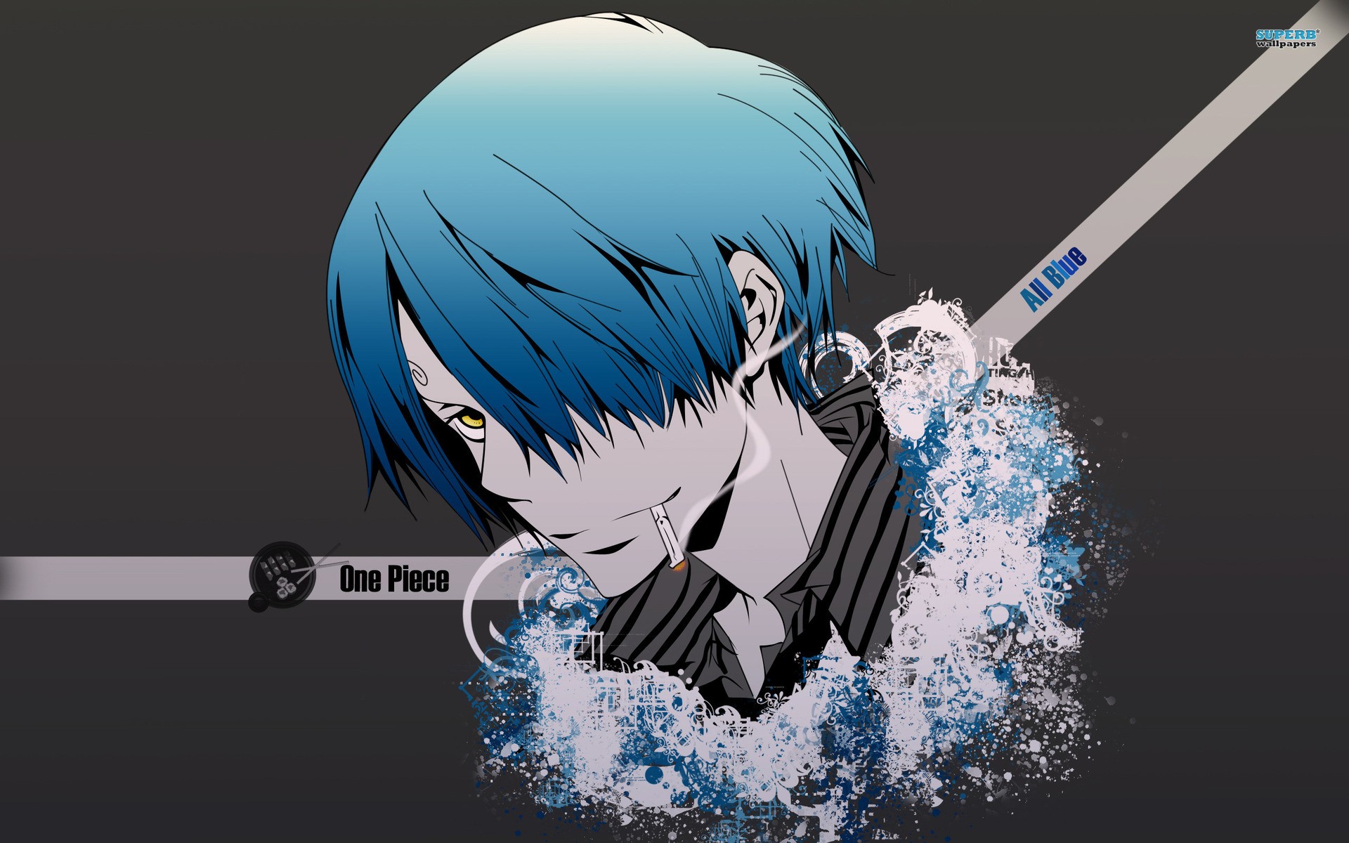 Anime 1920x1200 One Piece Sanji anime cigarettes blue hair anime boys gray background simple background smoking