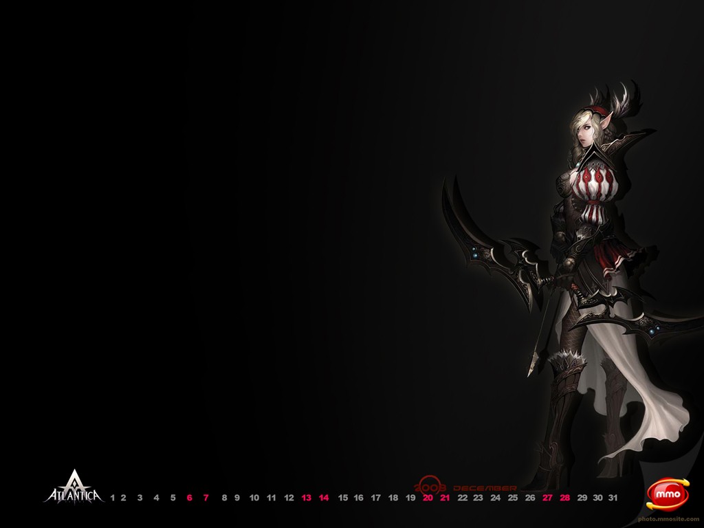 General 1024x768 Atlantica Online video games numbers PC gaming video game girls simple background black background bow pointy ears calendar 2008 (Year) December (Month)