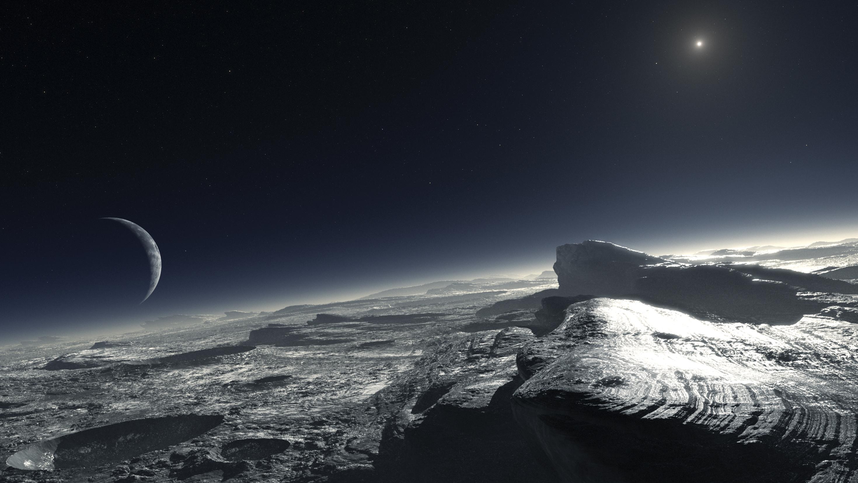 General 2940x1654 Pluto Sun planet space art digital art space stars landscape