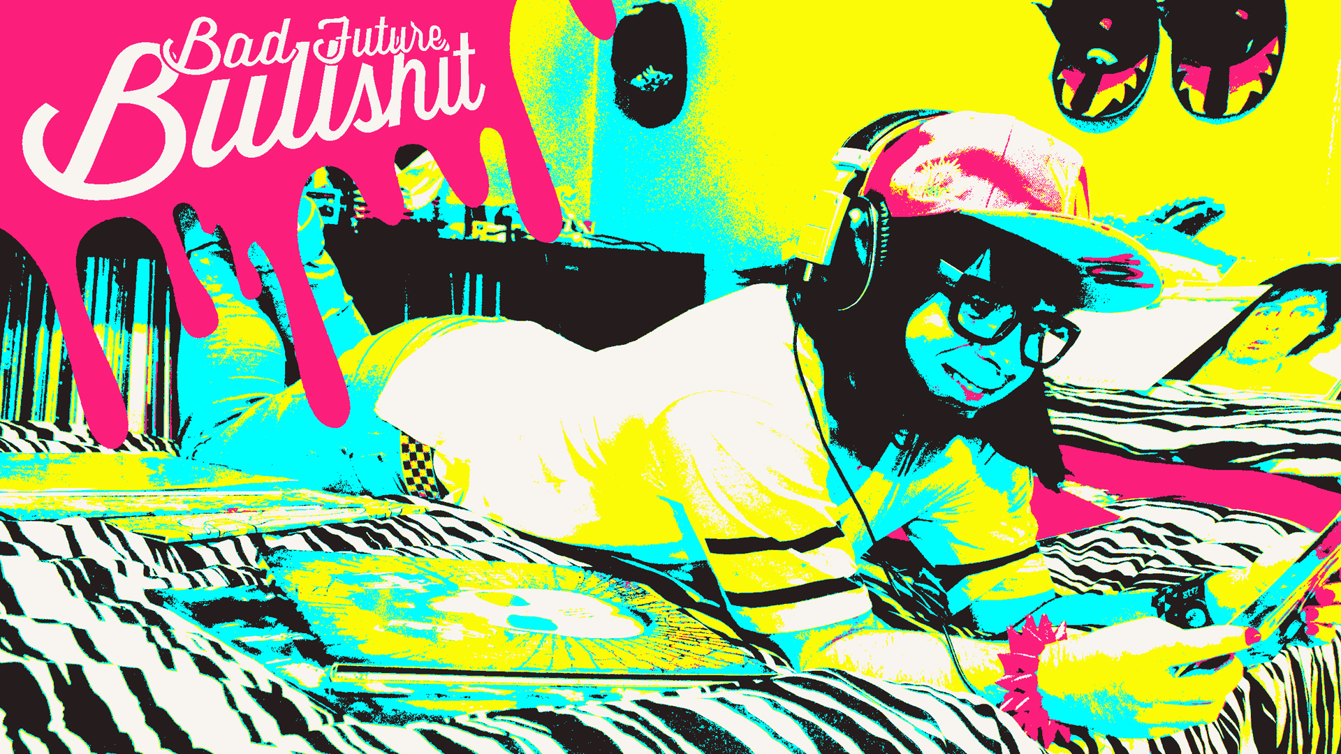 General 1920x1080 Lapfox Trax Renard colorful women women with glasses artwork women with hats lying on front CMYK yellow