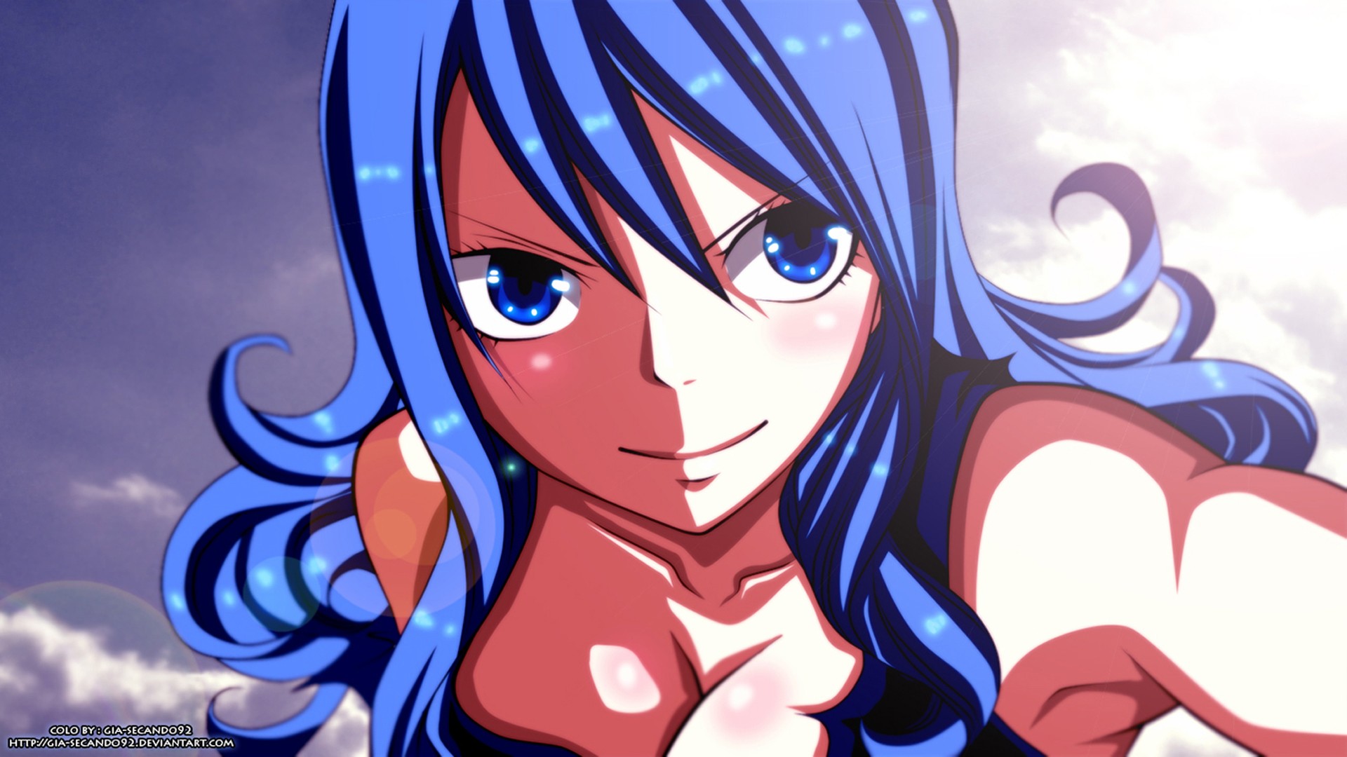 Anime 1920x1080 Fairy Tail Lockser Juvia anime girls blue hair looking at viewer