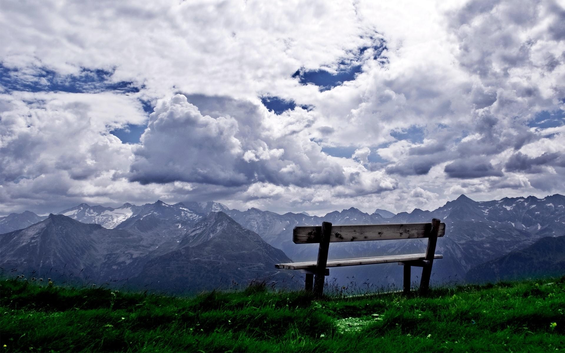 General 1920x1200 nature bench mountains sky clouds panorama landscape