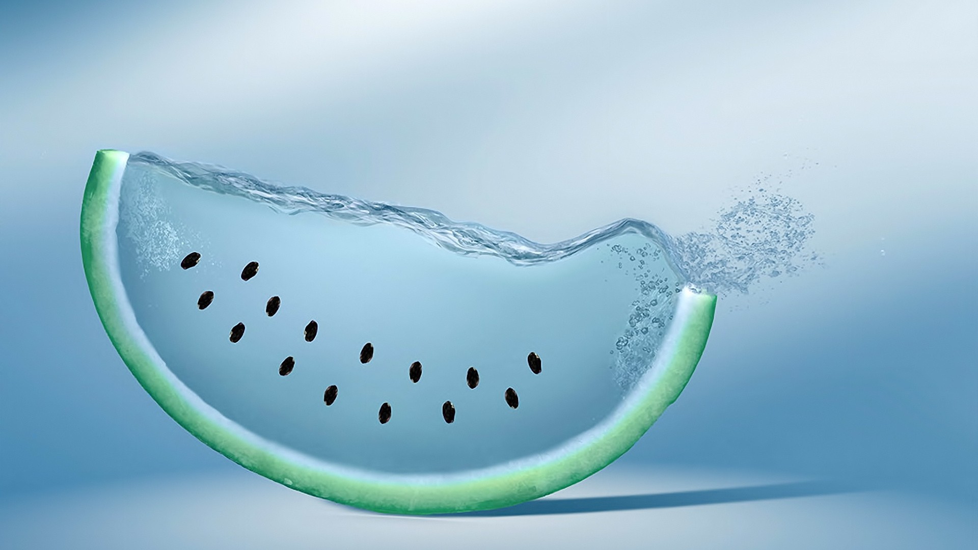 General 1920x1080 watermelons artwork digital art water fruit blue light blue splashes minimalism simple background