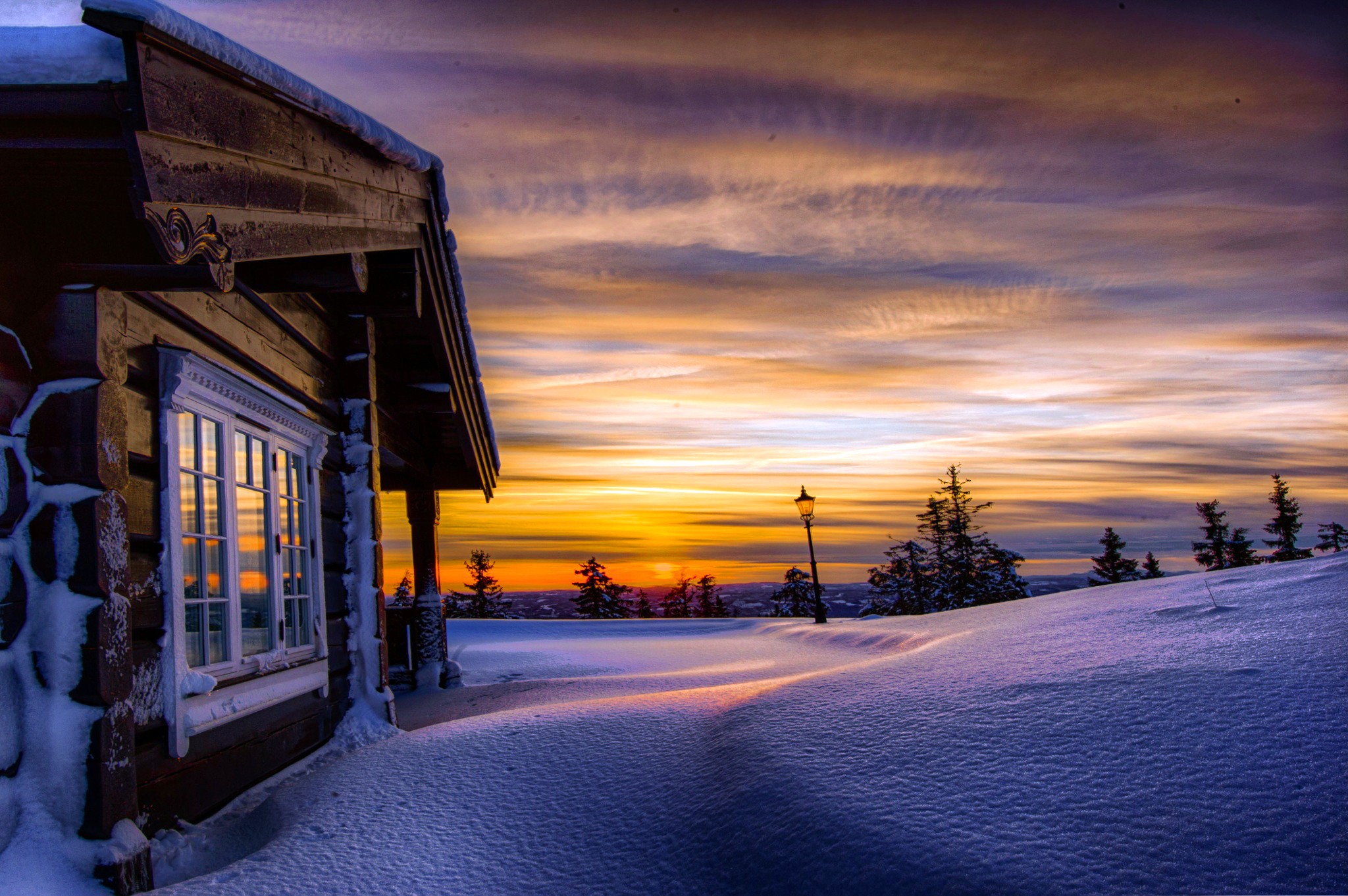 General 2048x1362 winter landscape sunset wood house snow cold ice sunlight outdoors