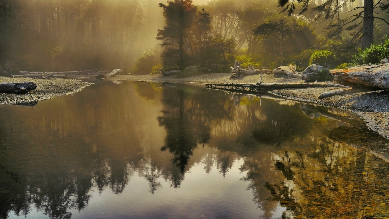 General 1366x768 reflection river forest nature landscape
