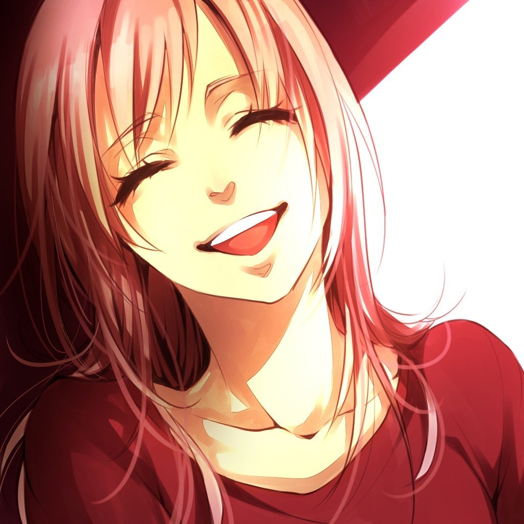 Anime 1024x1024 smiling anime girls anime closed eyes closeup face laughing happy women pink hair
