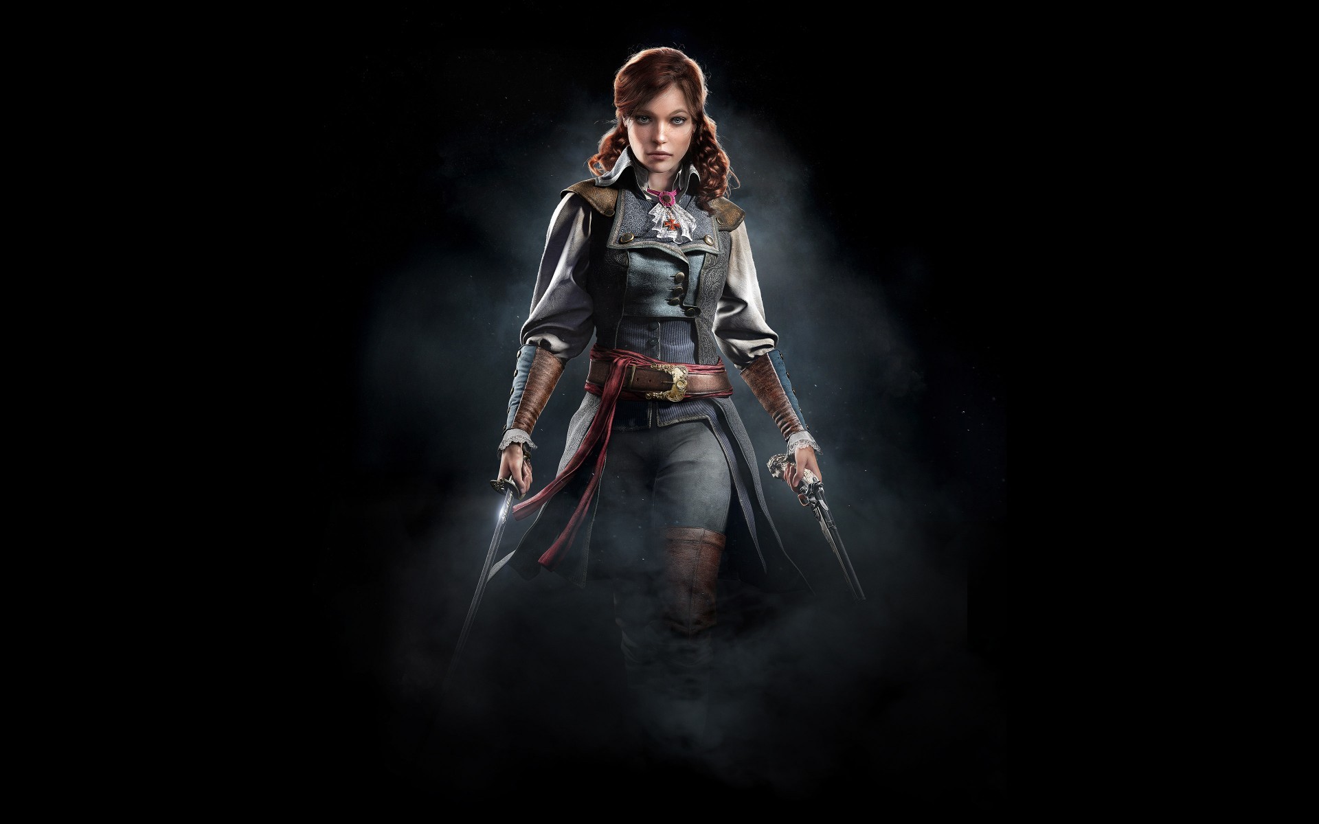 General 1920x1200 Assassin's Creed:  Unity Elise (Assassin's Creed: Unity) pistol video games sword PC gaming Ubisoft black background simple background looking at viewer video game art video game girls women with swords girls with guns