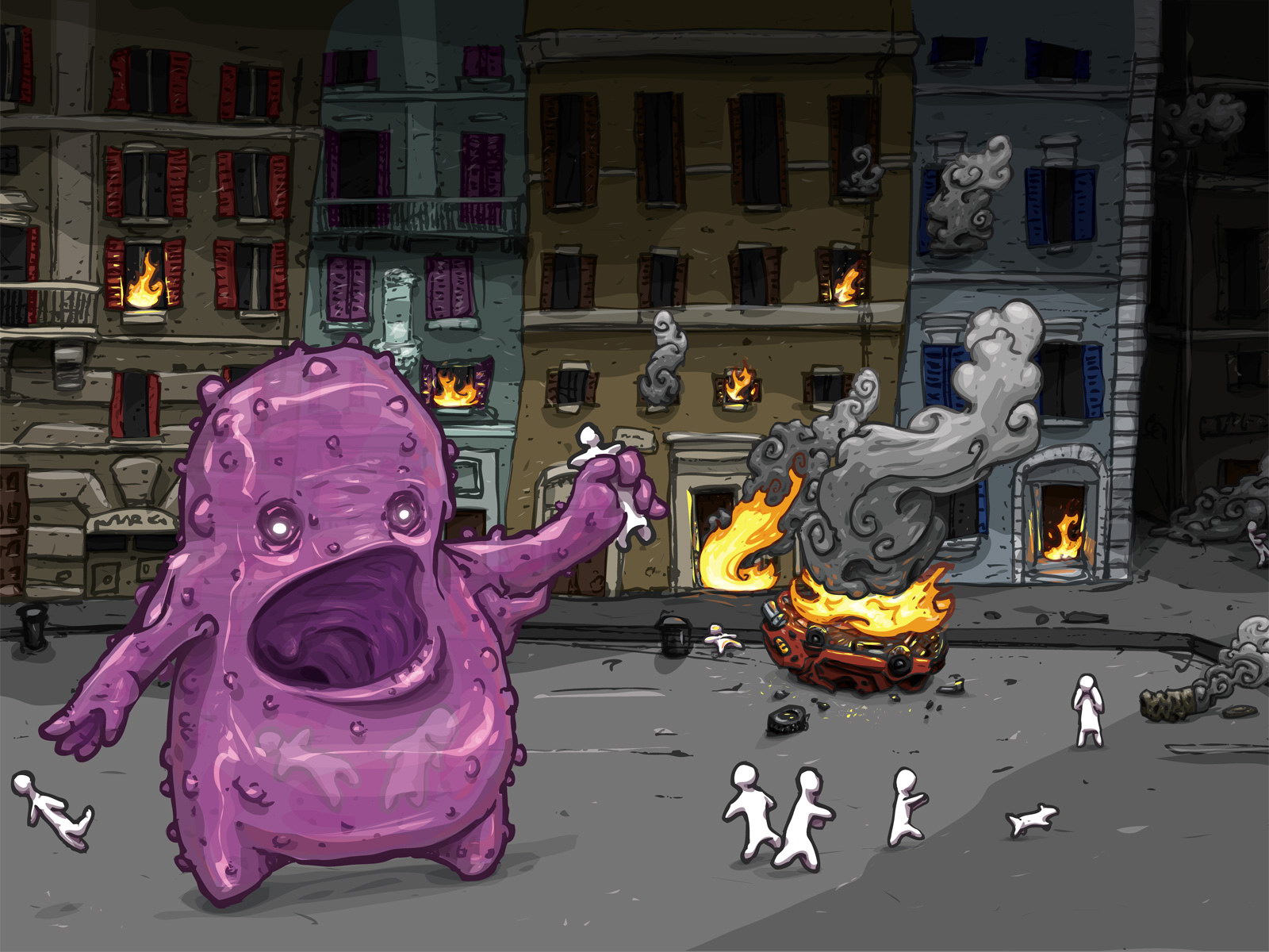 General 1600x1200 comics artwork Blob (character) fire burning street creature