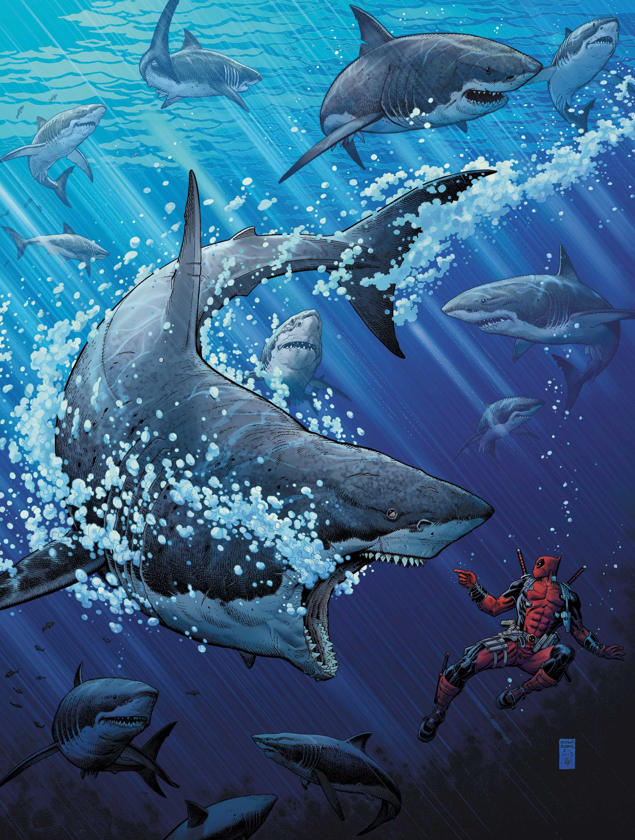 General 2113x2793 Marvel Comics Deadpool shark antiheroes fish underwater blue cyan animals