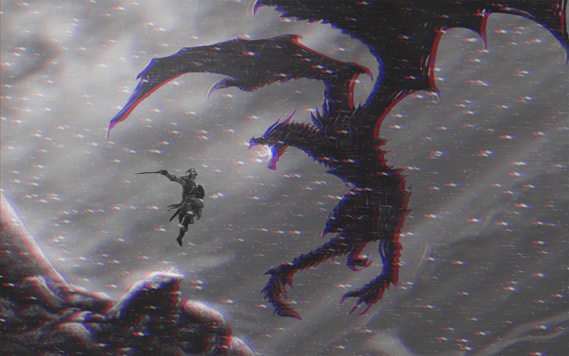 General 1920x1200 The Elder Scrolls V: Skyrim CGI anaglyph 3D video games PC gaming dragon creature RPG