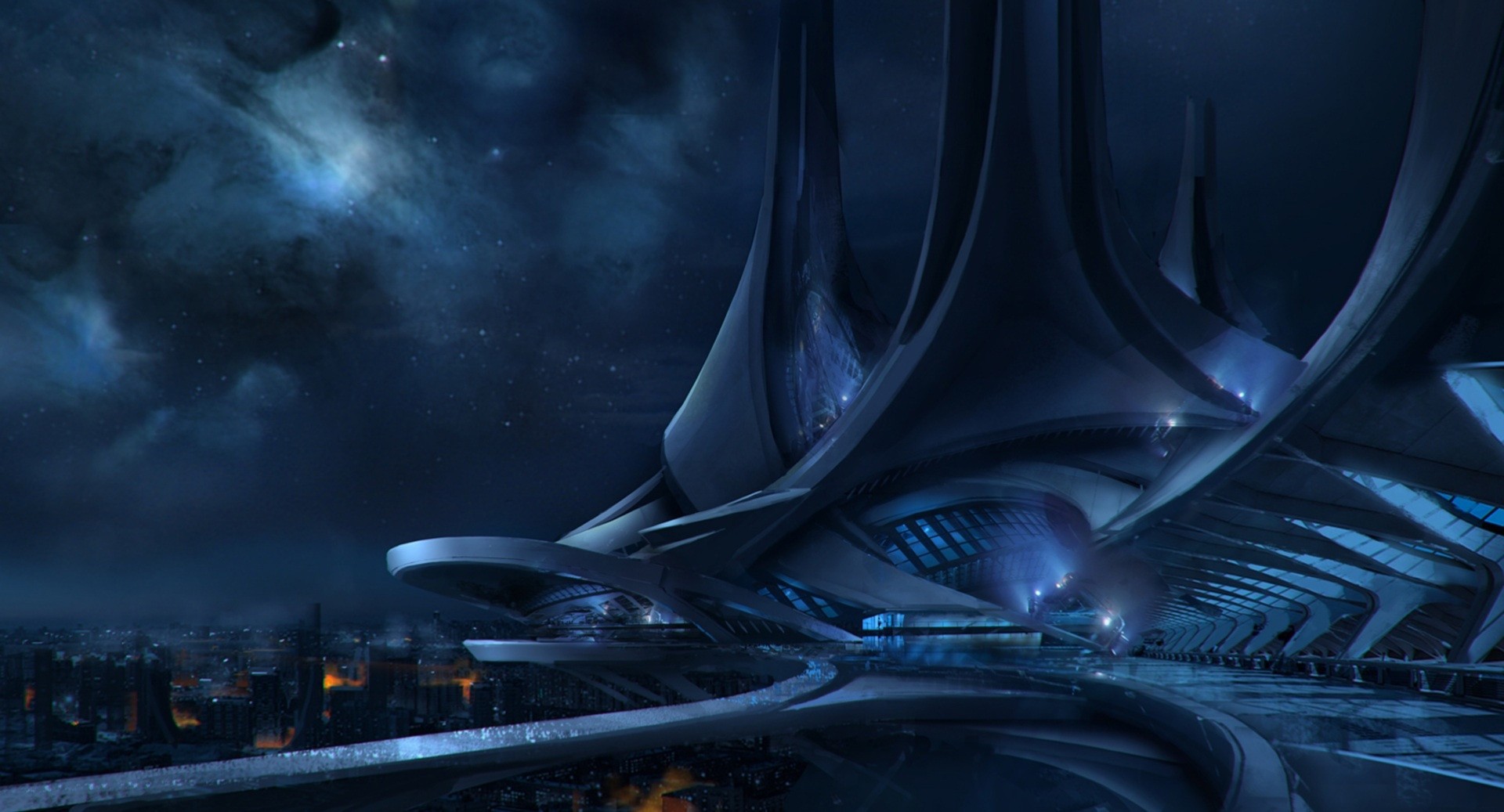 General 1920x1037 Mass Effect video game art video games night sky science fiction PC gaming futuristic city