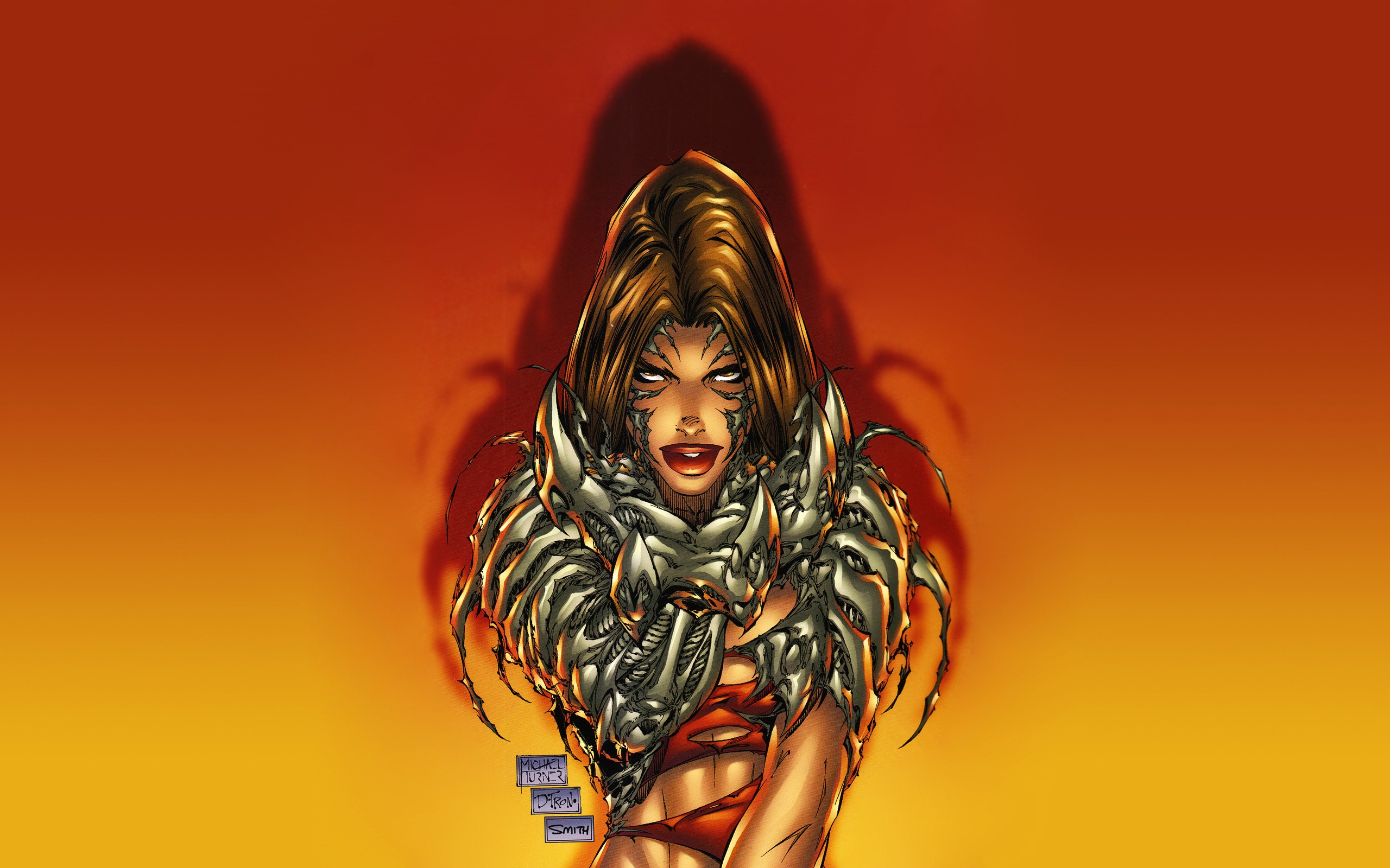 General 2560x1600 Witchblade comics Top Cow Sara Pezzini gradient Michael Turner fantasy girl women red lipstick artwork simple background digital art