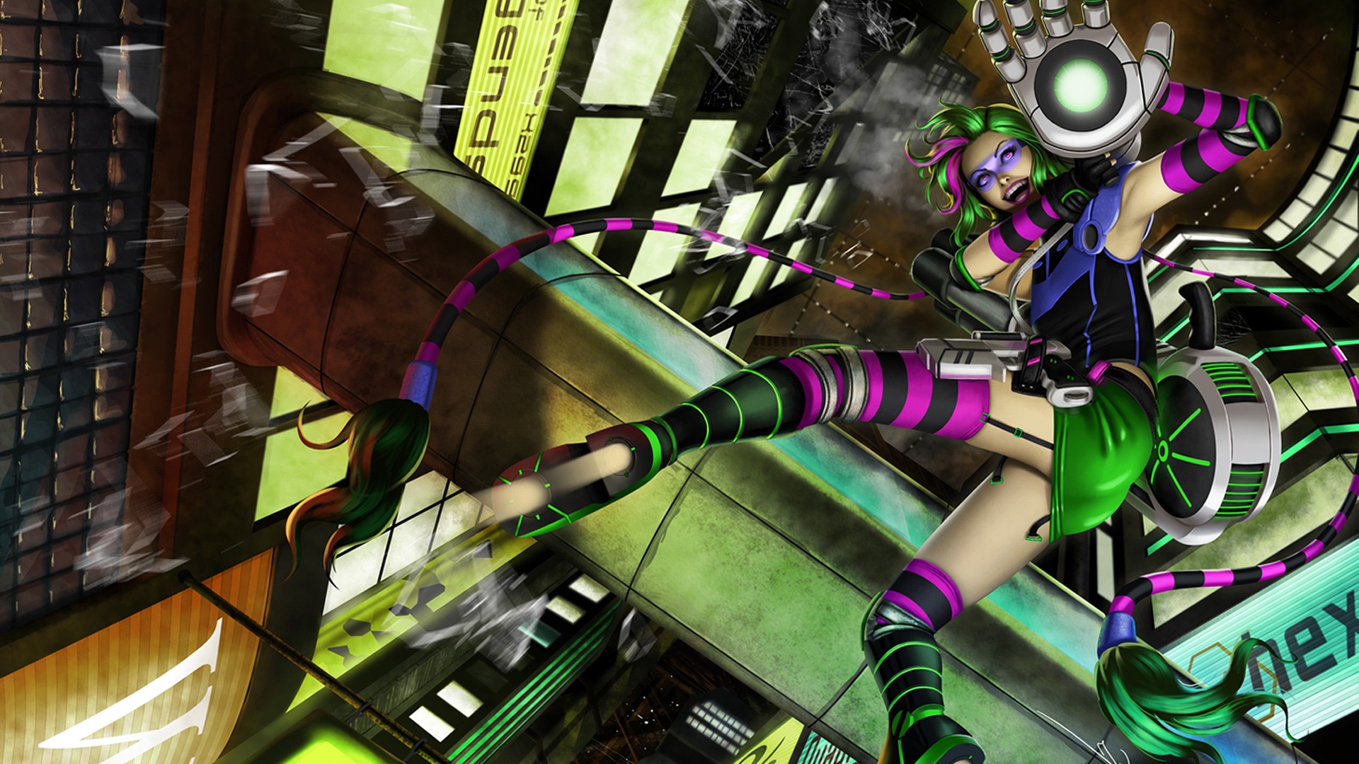 Anime 1920x1080 Jinx (League of Legends) League of Legends green hair PC gaming video game girls video game characters