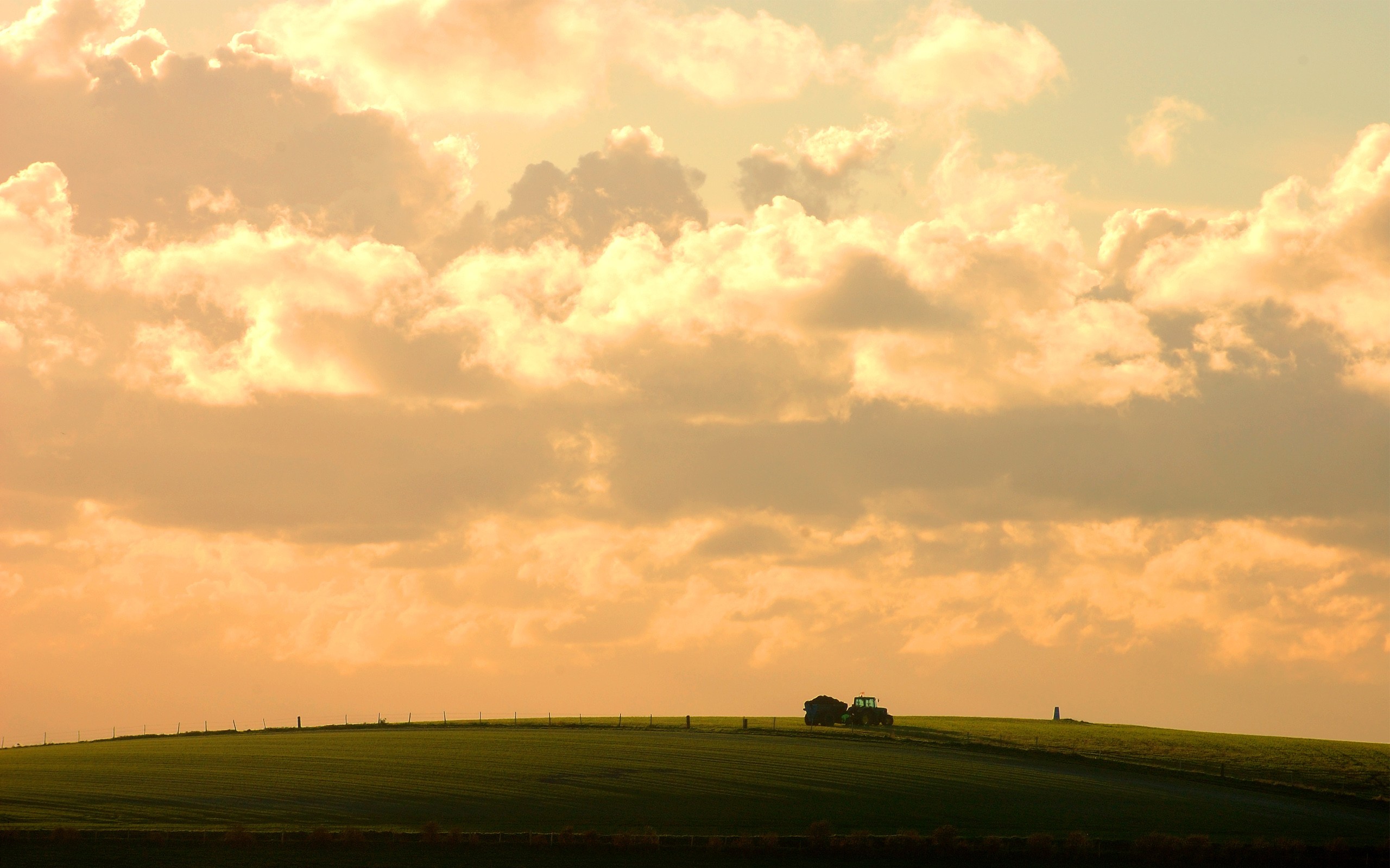 General 2560x1600 landscape clouds field tractors hills sunlight Agro (Plants) vehicle sky farming