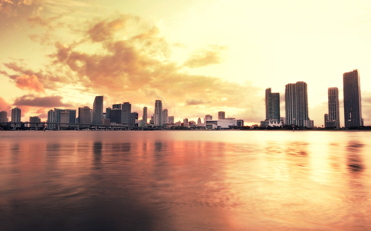 General 1280x800 city urban skyline building river Miami USA orange sky cityscape