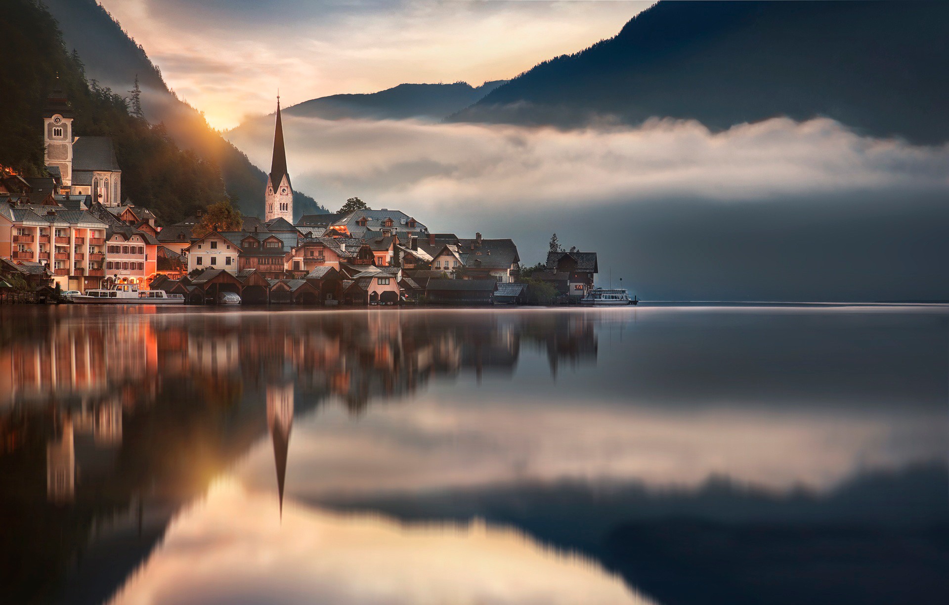 General 1920x1224 water clouds mountains photography landscape nature Market Town town lake reflection Austria Hallstatt
