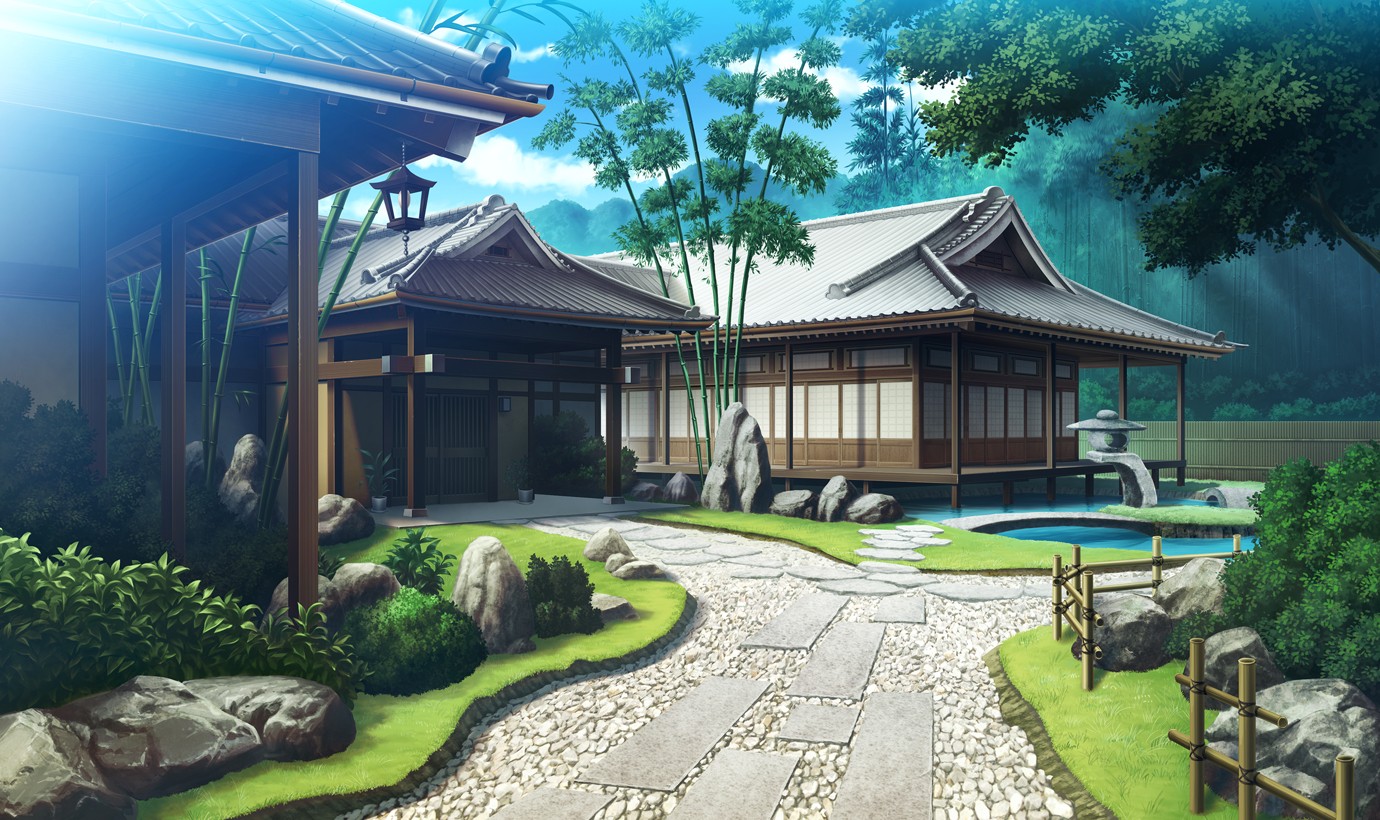 Anime 1380x820 scenery Japan Asia anime house garden