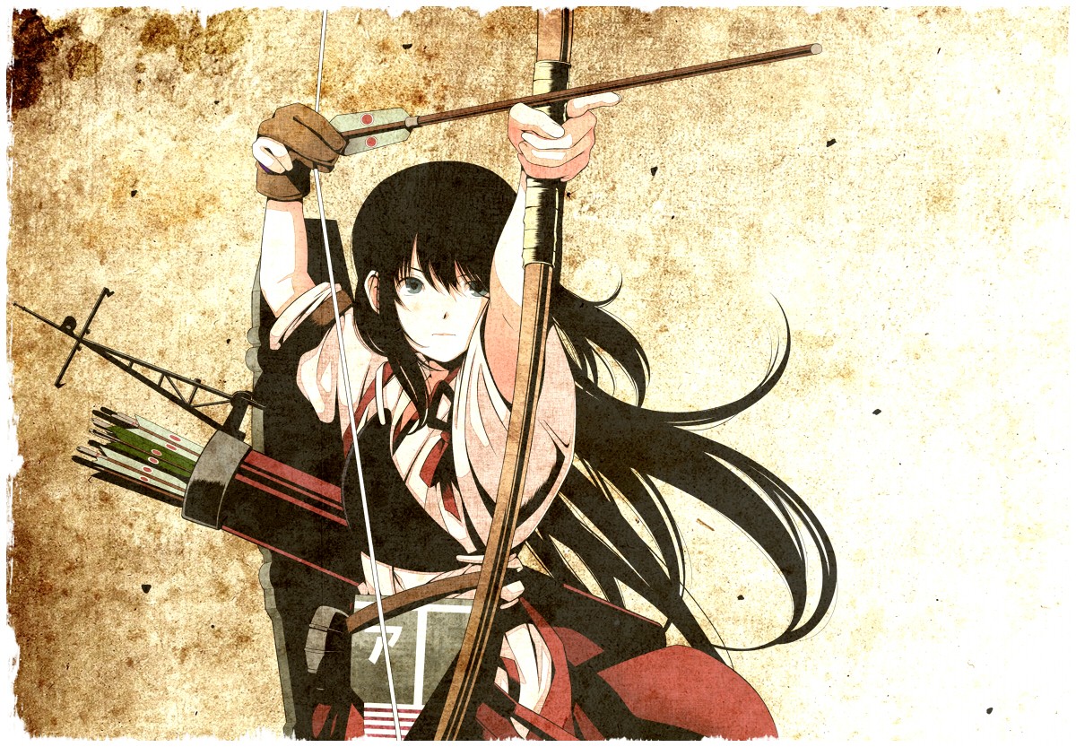 Anime 1200x833 anime bow archer Kantai Collection fantasy girl fantasy art dark hair long hair arrows