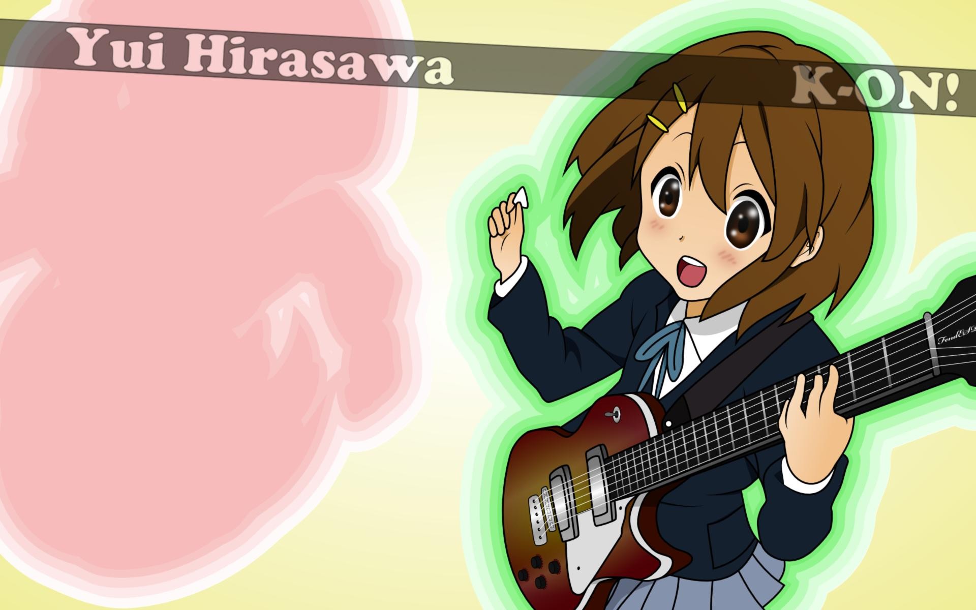 Anime 1920x1200 anime K-ON! Hirasawa Yui anime girls guitar musical instrument open mouth brunette brown eyes plectrum