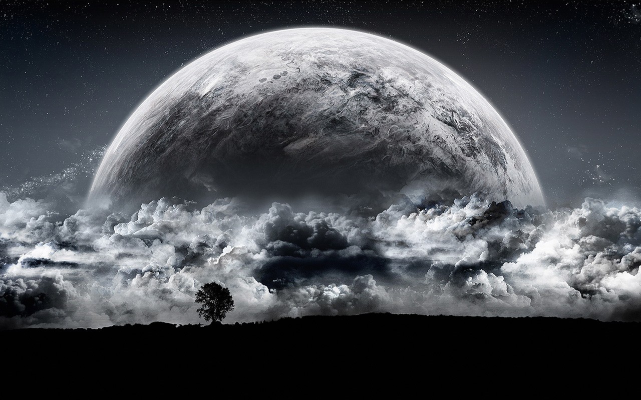 General 1280x800 Moon monochrome clouds space art landscape digital art