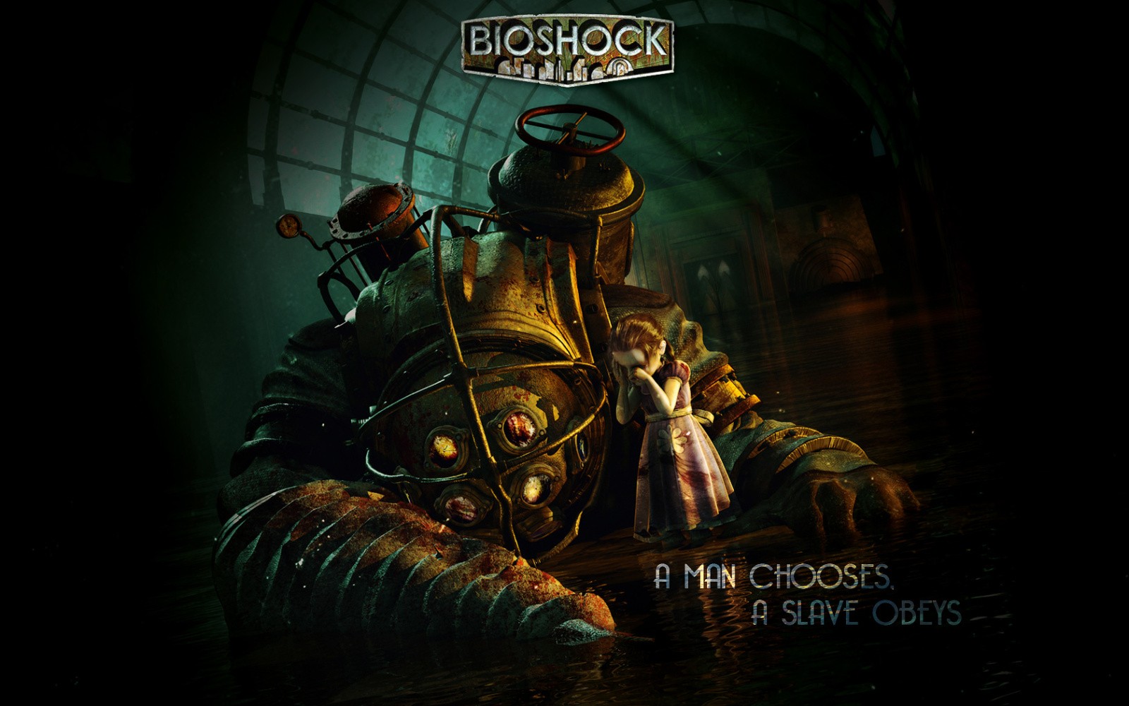 General 1600x1000 BioShock Big Daddy Rapture video games Little Sister sea PC gaming video game art Irrational Games