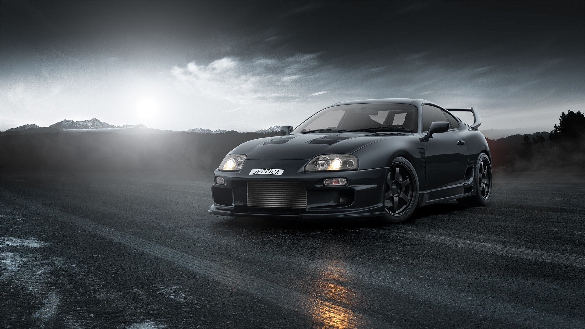 General 1920x1080 Toyota stance (cars) Toyota Supra car vehicle black cars sunlight colored wheels Japanese cars