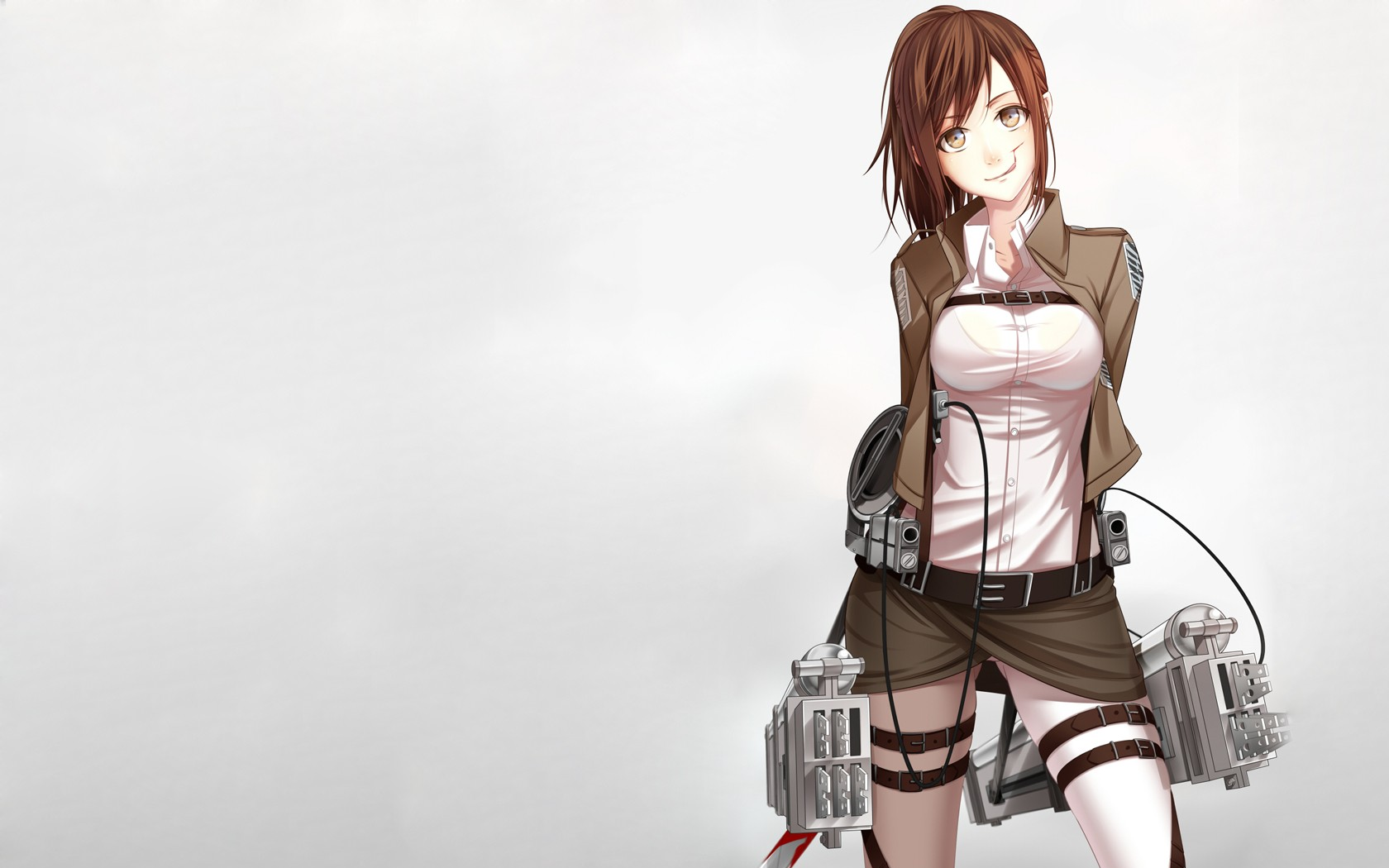 Anime 1680x1050 anime girls anime white background simple background looking at viewer standing brunette