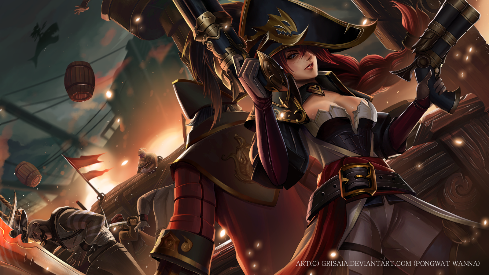 General 1600x900 League of Legends Bilgewater pirates Miss Fortune (League of Legends) PC gaming fantasy art fantasy girl DeviantArt watermarked girls with guns long hair video game girls video game characters