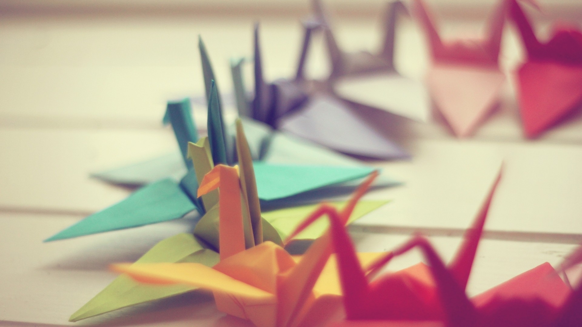 General 1920x1080 origami paper cranes photography colorful paper digital art closeup depth of field