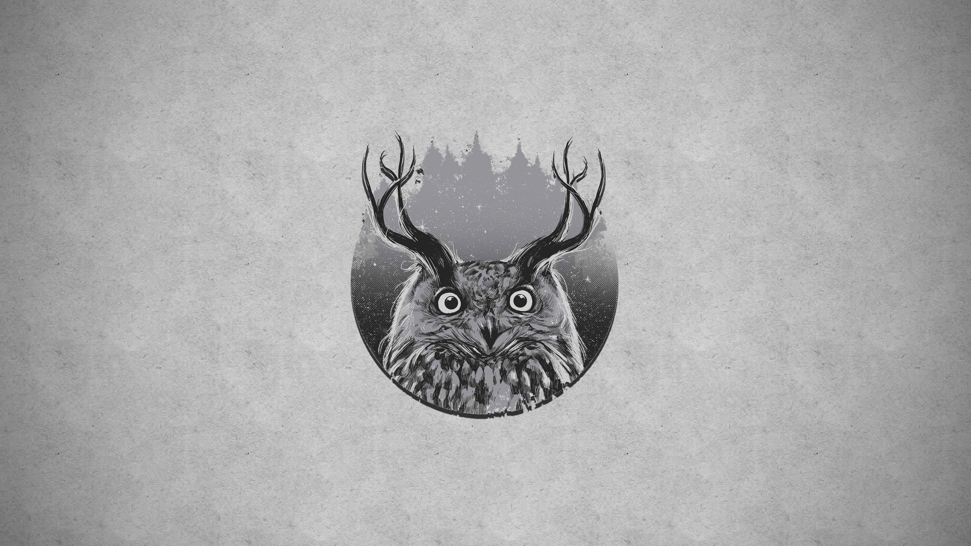 General 1920x1080 owl forest animals birds simple background artwork gray background gray