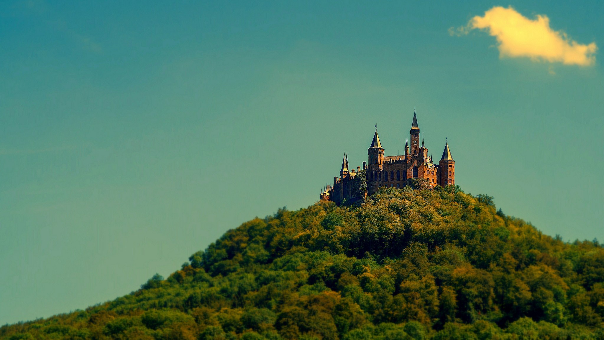 General 2048x1152 architecture castle nature landscape trees Germany hills forest tower clouds photography Hohenzollern Castle