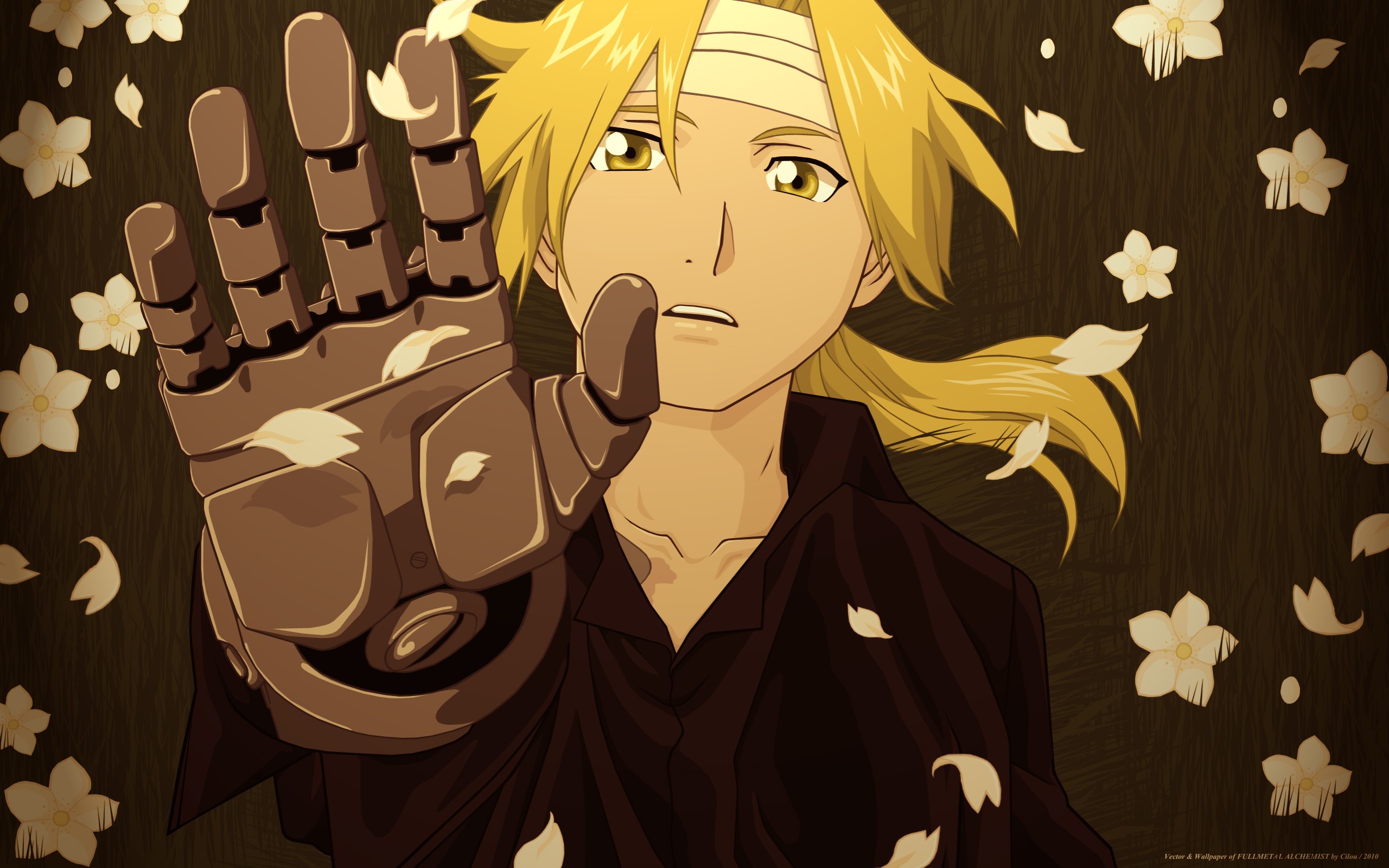 Anime 2560x1600 anime Full Metal Alchemist Elric Edward hands blonde petals flowers