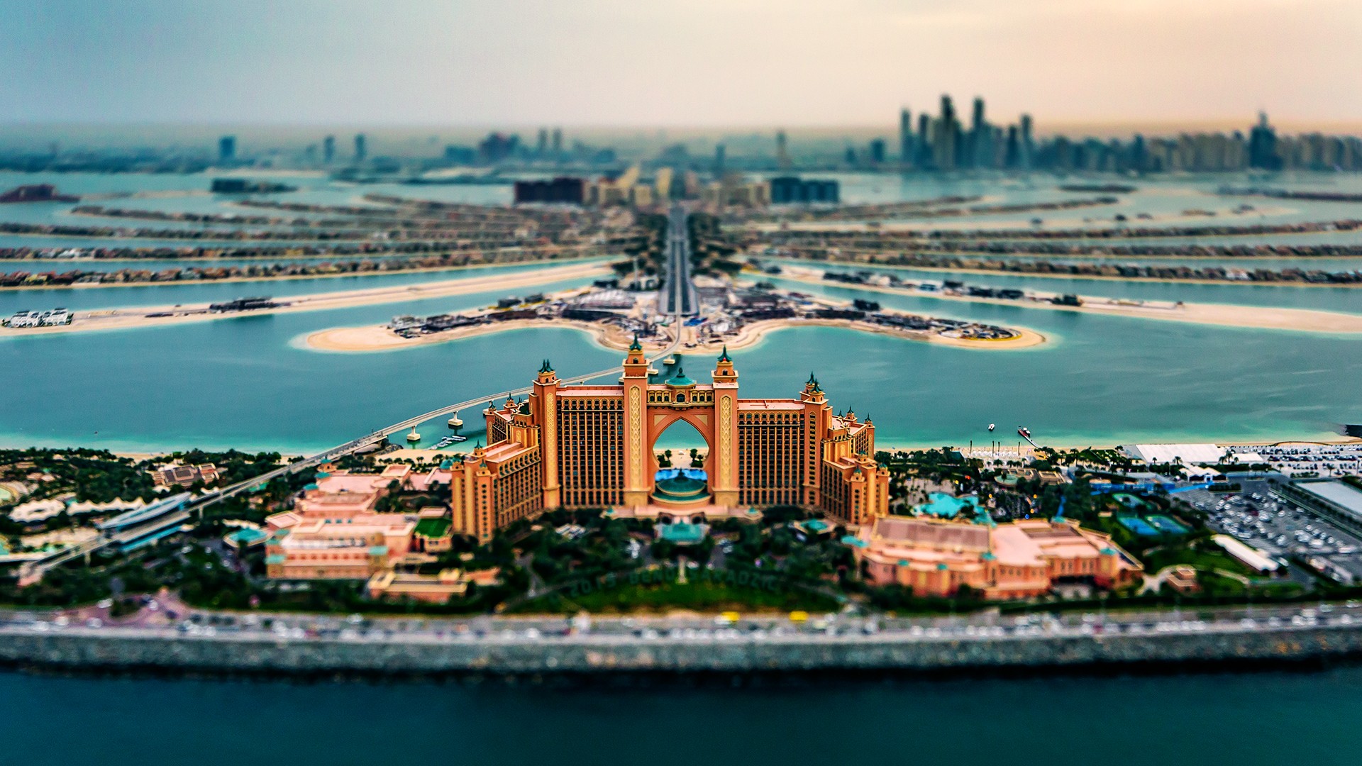 General 1920x1080 tilt shift cityscape Dubai United Arab Emirates architecture island sea hotel