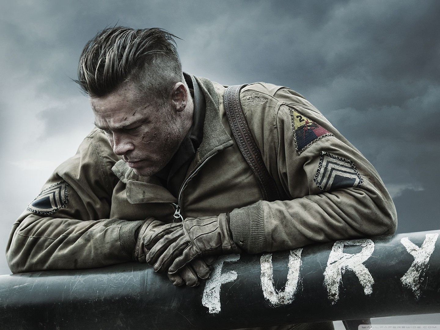 People 1440x1080 Fury tank Brad Pitt United States Army World War II overcast dust movies men
