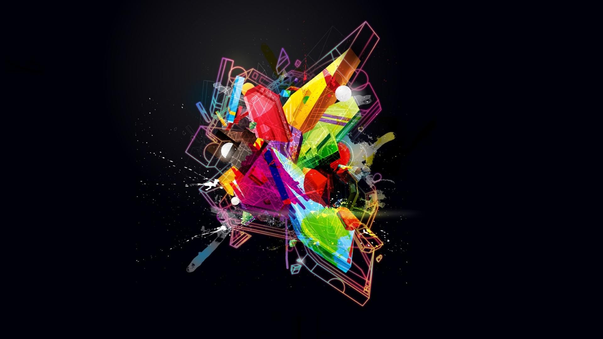 General 1920x1080 minimalism digital art abstract colorful geometry CGI glowing splashes 3D Abstract simple background
