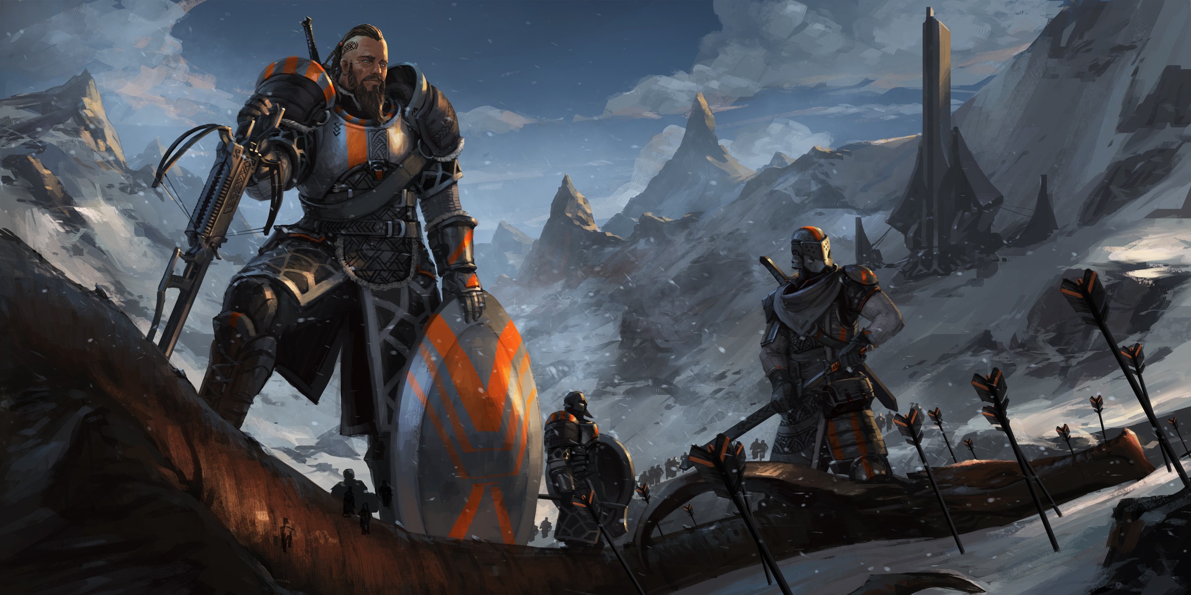 General 2400x1200 fantasy art fantasy men armor shield mountains winter artwork DeviantArt