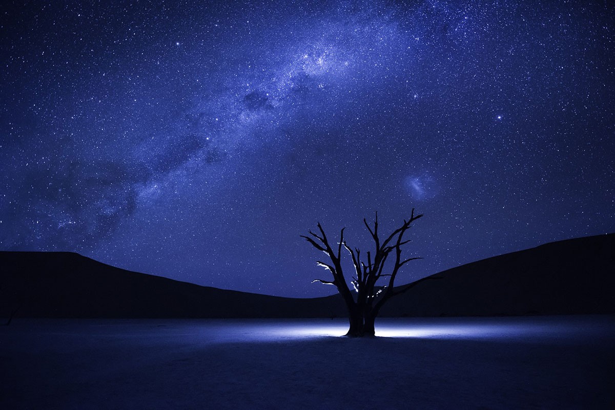 General 1200x801 Milky Way stars night trees silhouette glowing hills Namibia purple starry night blue dead trees