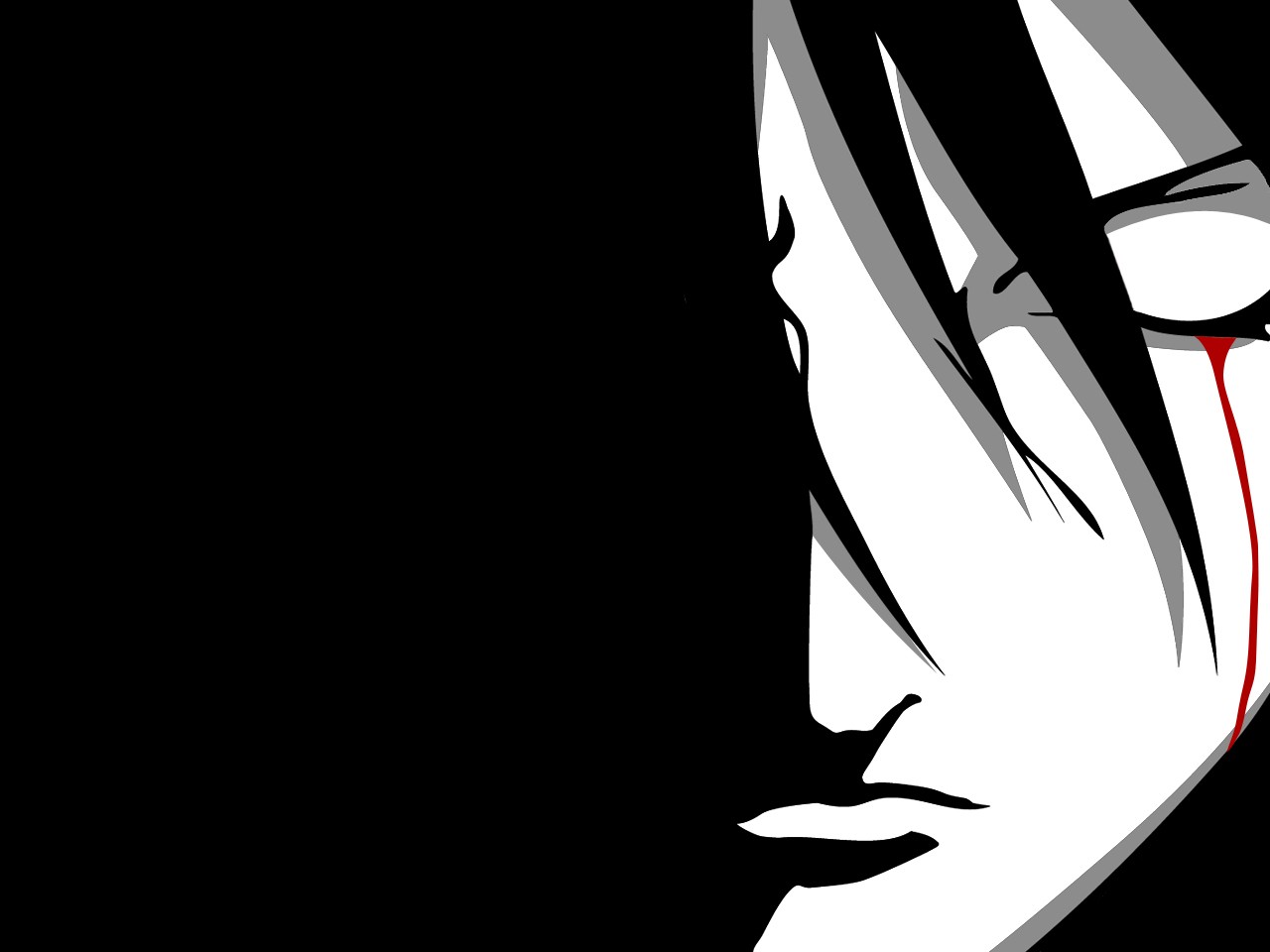 Anime 1280x960 Naruto Shippuden anime vectors closed eyes Bleeding Eyes anime face minimalism simple background Sharingan Uchiha Sasuke