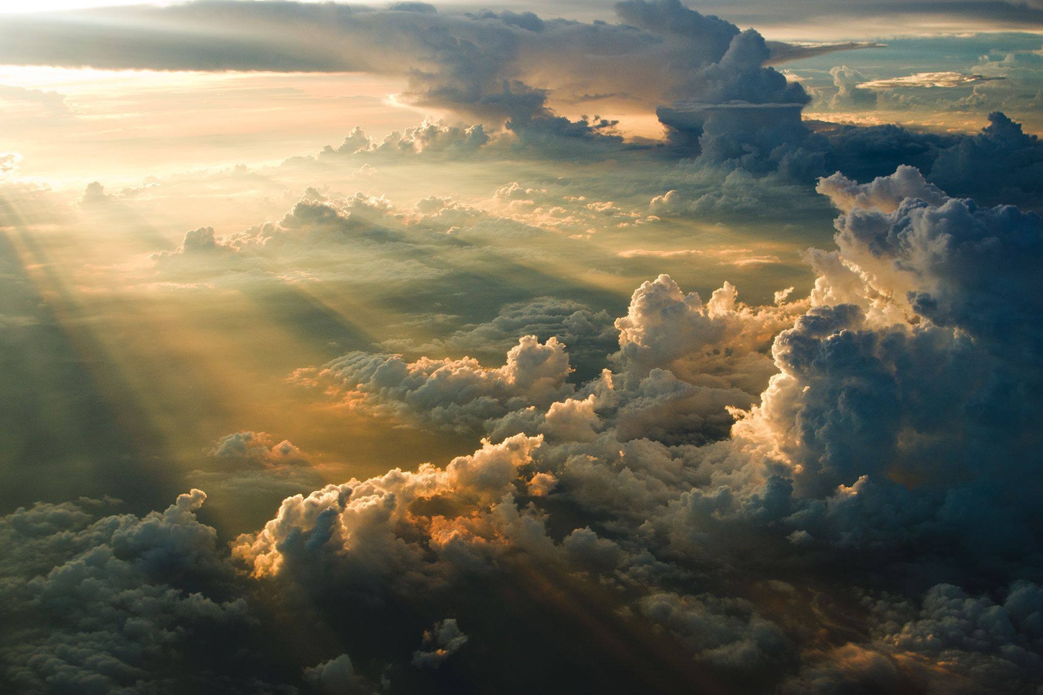 General 2048x1365 clouds Sun sunlight aerial view nature sky sun rays