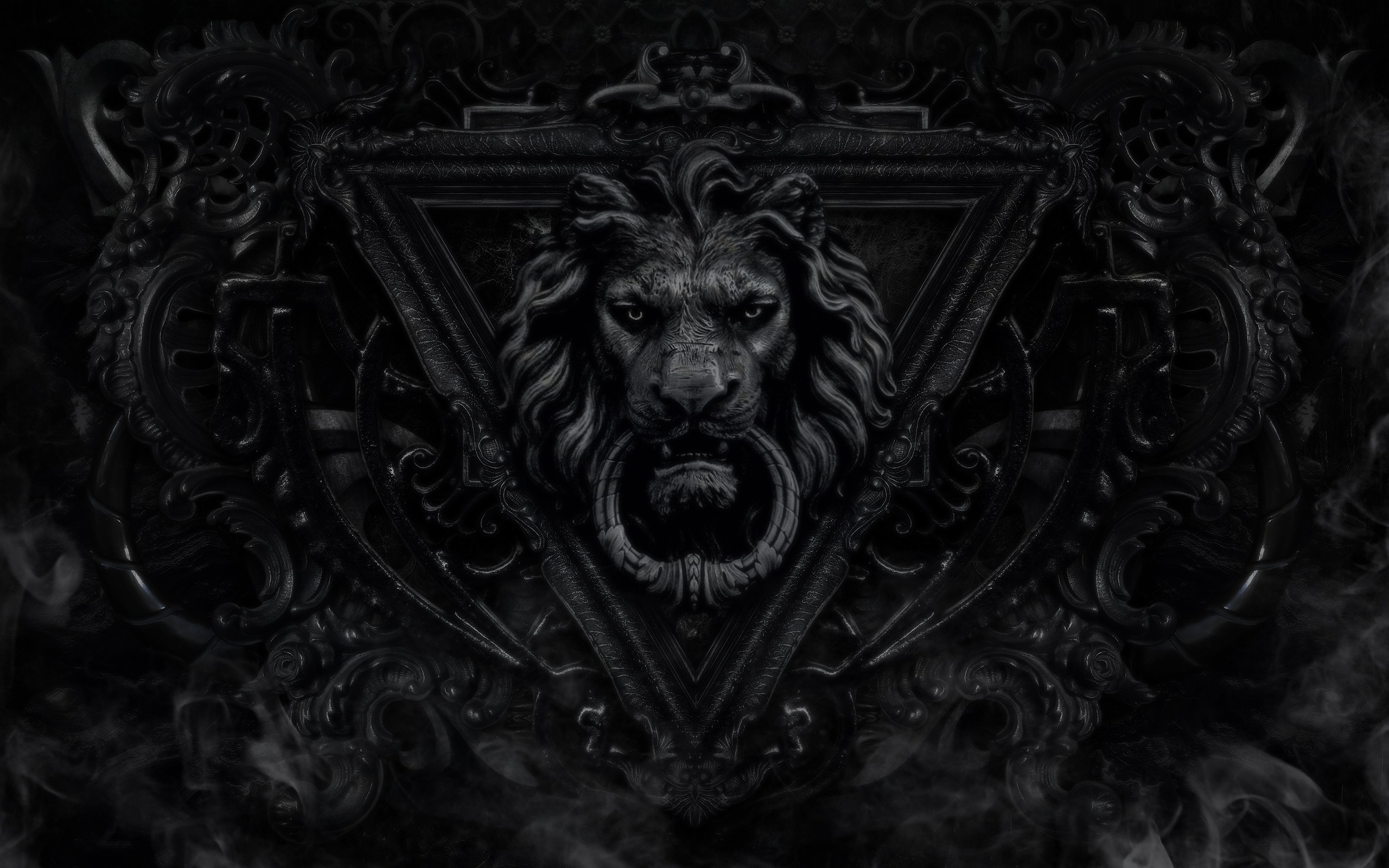 General 2560x1600 monochrome dark lion black fantasy art metal door